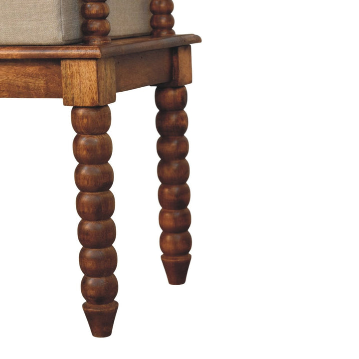 Amber Oak Mud Linen Bench - Solid Mango Wood Seating Furniture for Entryway - product view 9 showing handcrafted solid...