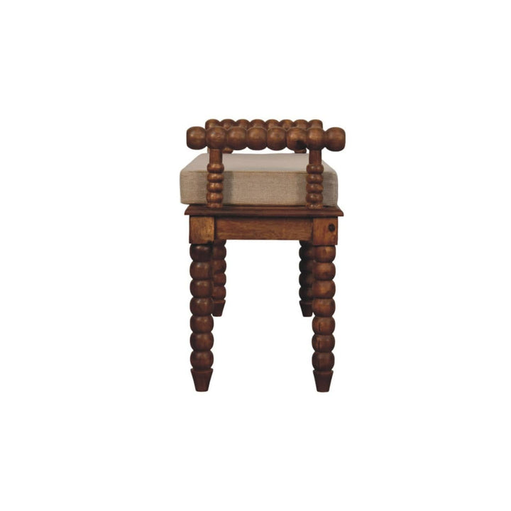 Amber Oak Mud Linen Bench - Solid Mango Wood Seating Furniture for Entryway - product view 8 showing handcrafted solid...