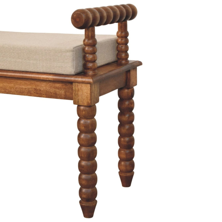 Amber Oak Mud Linen Bench - Solid Mango Wood Seating Furniture for Entryway - product view 7 showing handcrafted solid...