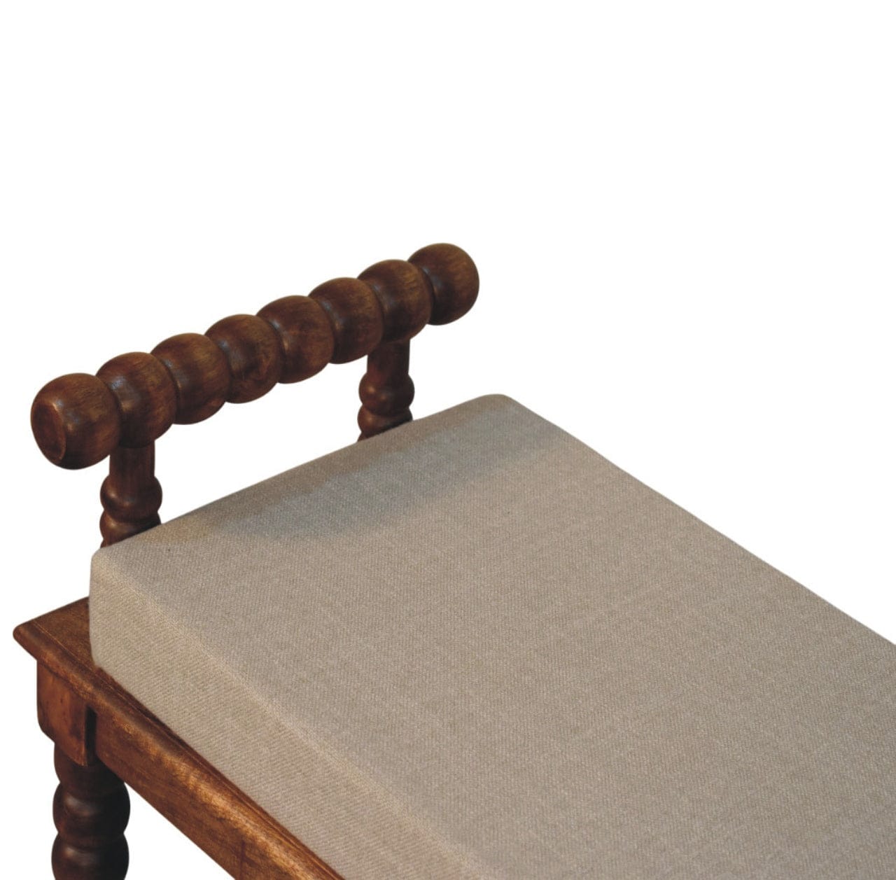Amber Oak Mud Linen Bench - Solid Mango Wood Seating Furniture for Entryway - product view 5 showing handcrafted solid...