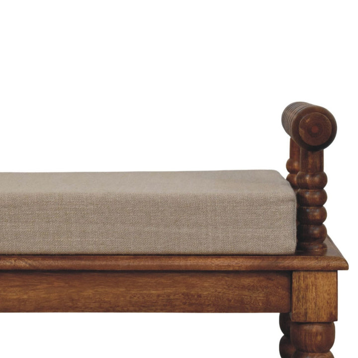 Amber Oak Mud Linen Bench - Solid Mango Wood Seating Furniture for Entryway - product view 4 showing handcrafted solid...