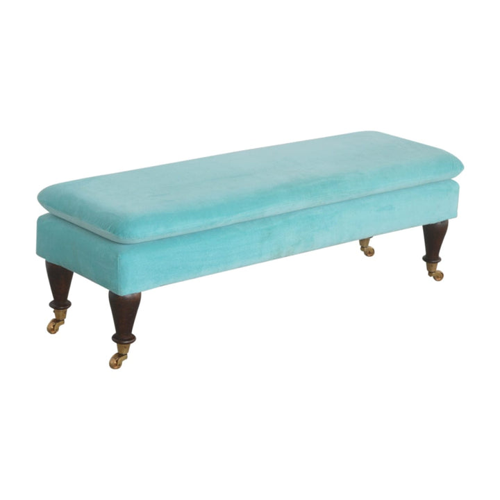 Aqua Castor Bench - Solid Mango Wood Seating Furniture for Entryway - product view 5 showing handcrafted solid mango wood...