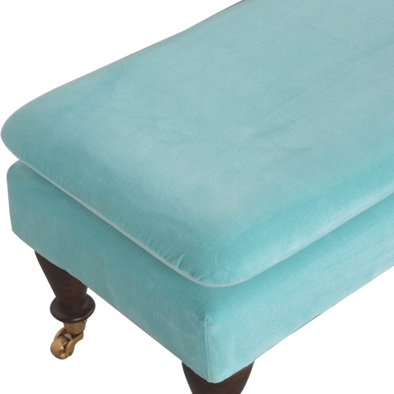 Aqua Castor Bench - Solid Mango Wood Seating Furniture for Entryway - product view 3 showing handcrafted solid mango wood...