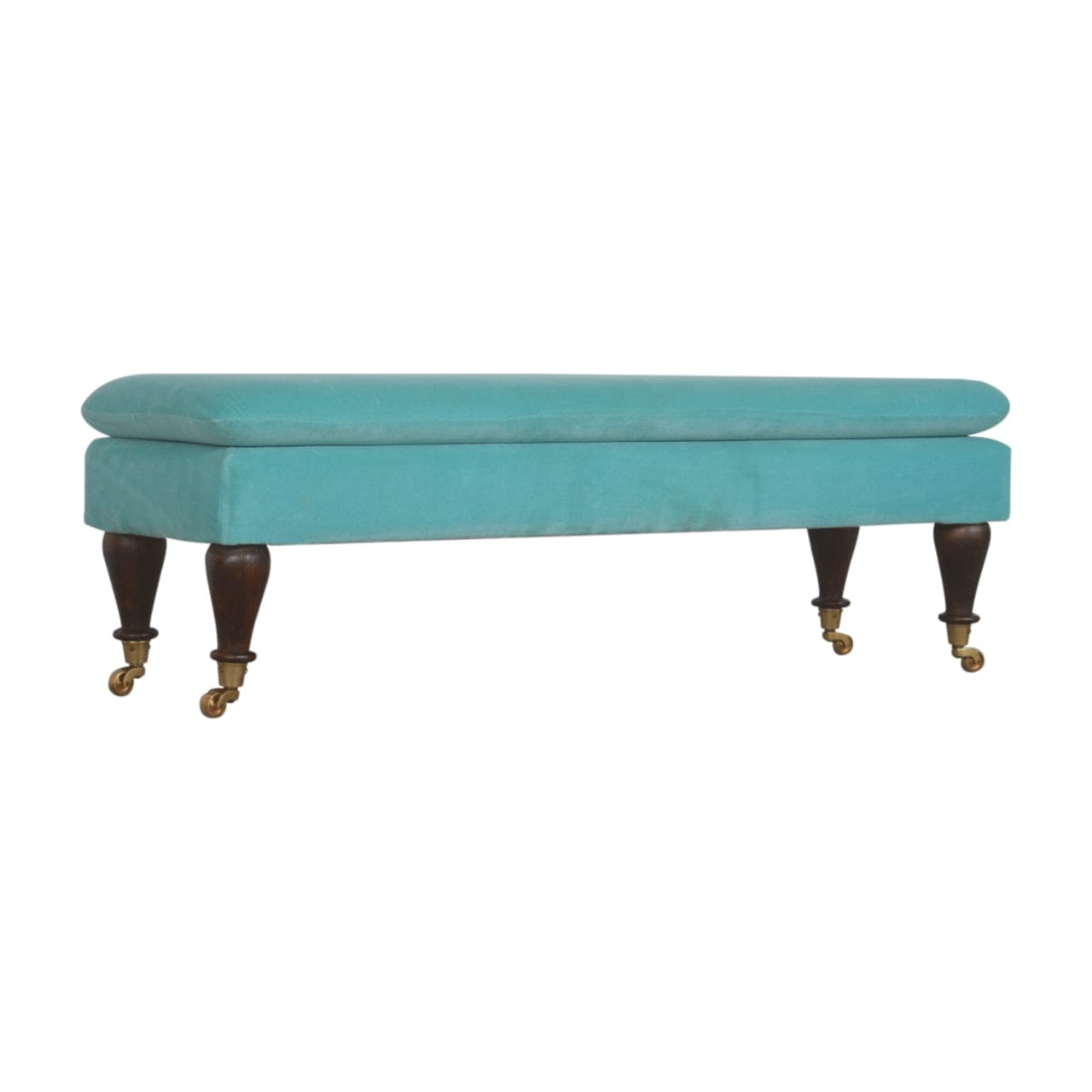 Aqua Castor Bench - Solid Mango Wood Seating Furniture for Entryway - product view 2 showing handcrafted solid mango wood...