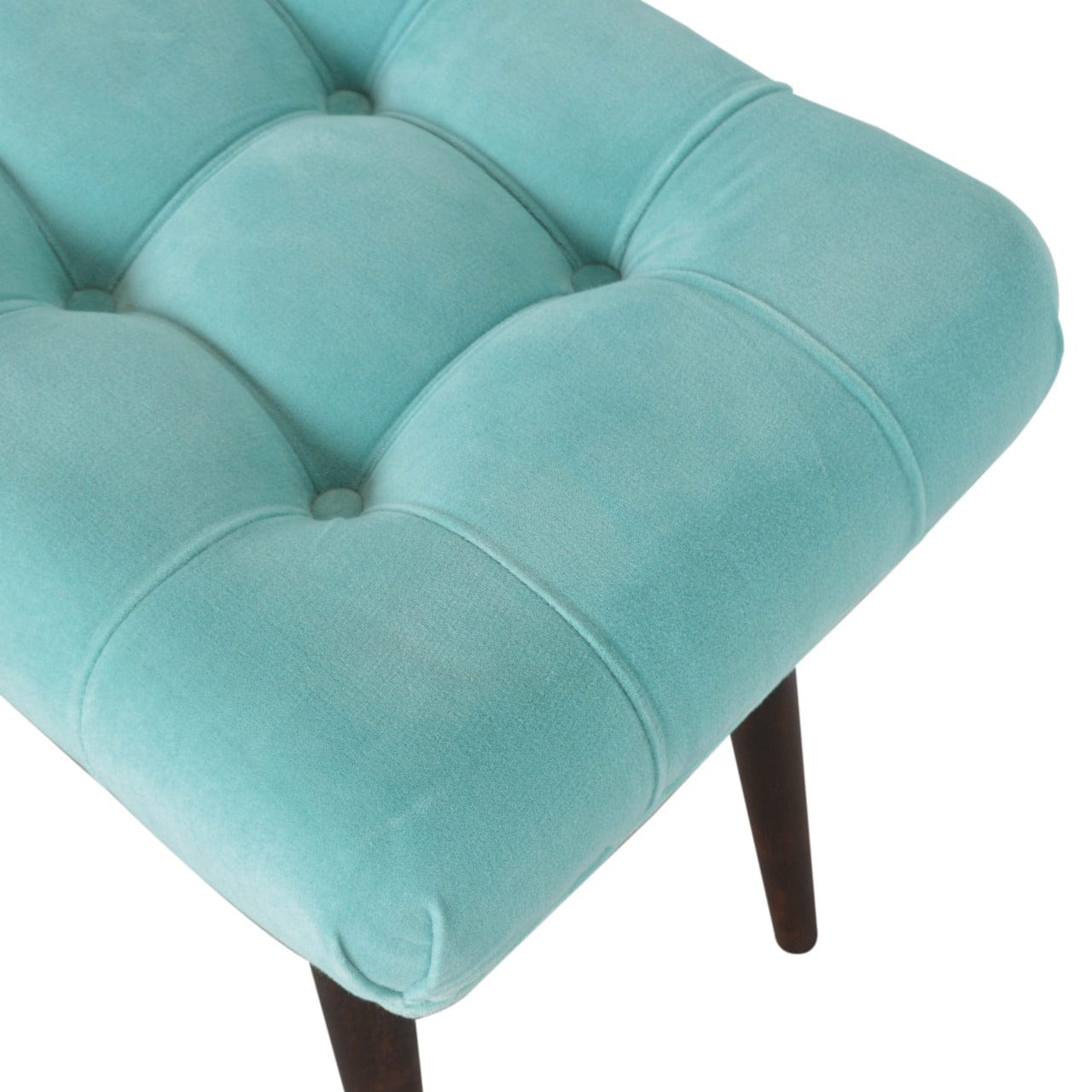 Aqua Cotton Bench - Solid Mango Wood Seating Furniture for Entryway - product view 7 showing handcrafted solid mango wood...