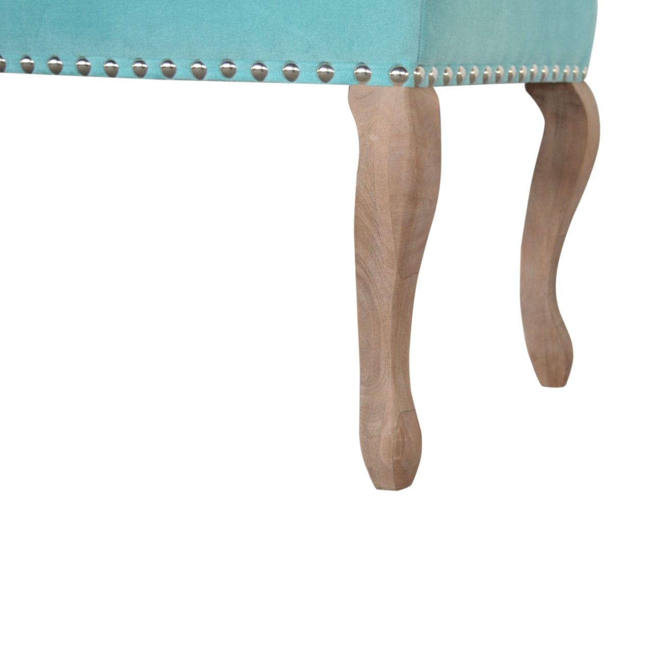 Aqua French Bench - Solid Mango Wood Seating Furniture for Entryway - product view 8 showing handcrafted solid mango wood...