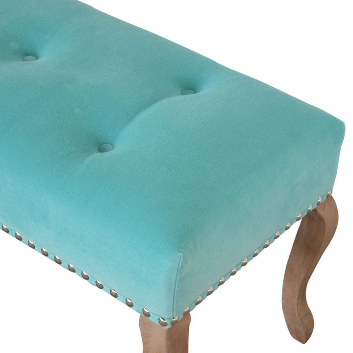 Aqua French Bench - Solid Mango Wood Seating Furniture for Entryway - product view 7 showing handcrafted solid mango wood...