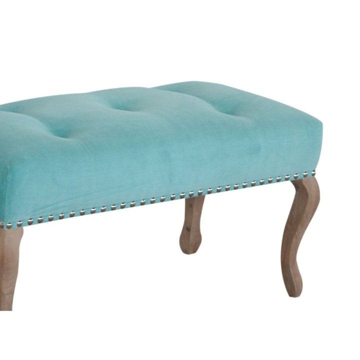 Aqua French Bench - Solid Mango Wood Seating Furniture for Entryway - product view 5 showing handcrafted solid mango wood...