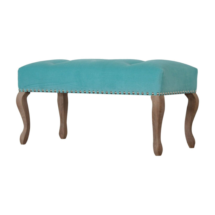 Aqua French Bench - Solid Mango Wood Seating Furniture for Entryway - product view 2 showing handcrafted solid mango wood...
