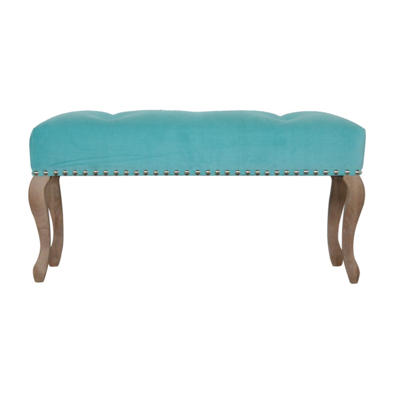 Aqua French Bench - Solid Mango Wood Seating Furniture for Entryway - main view showing handcrafted solid mango wood bench