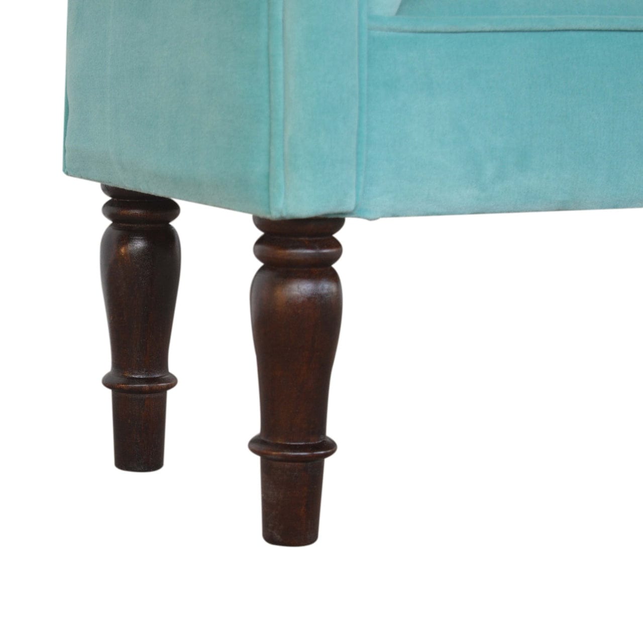 Aqua Velvet Bench - Solid Mango Wood Seating Furniture for Entryway - product view 6 showing handcrafted solid mango wood...