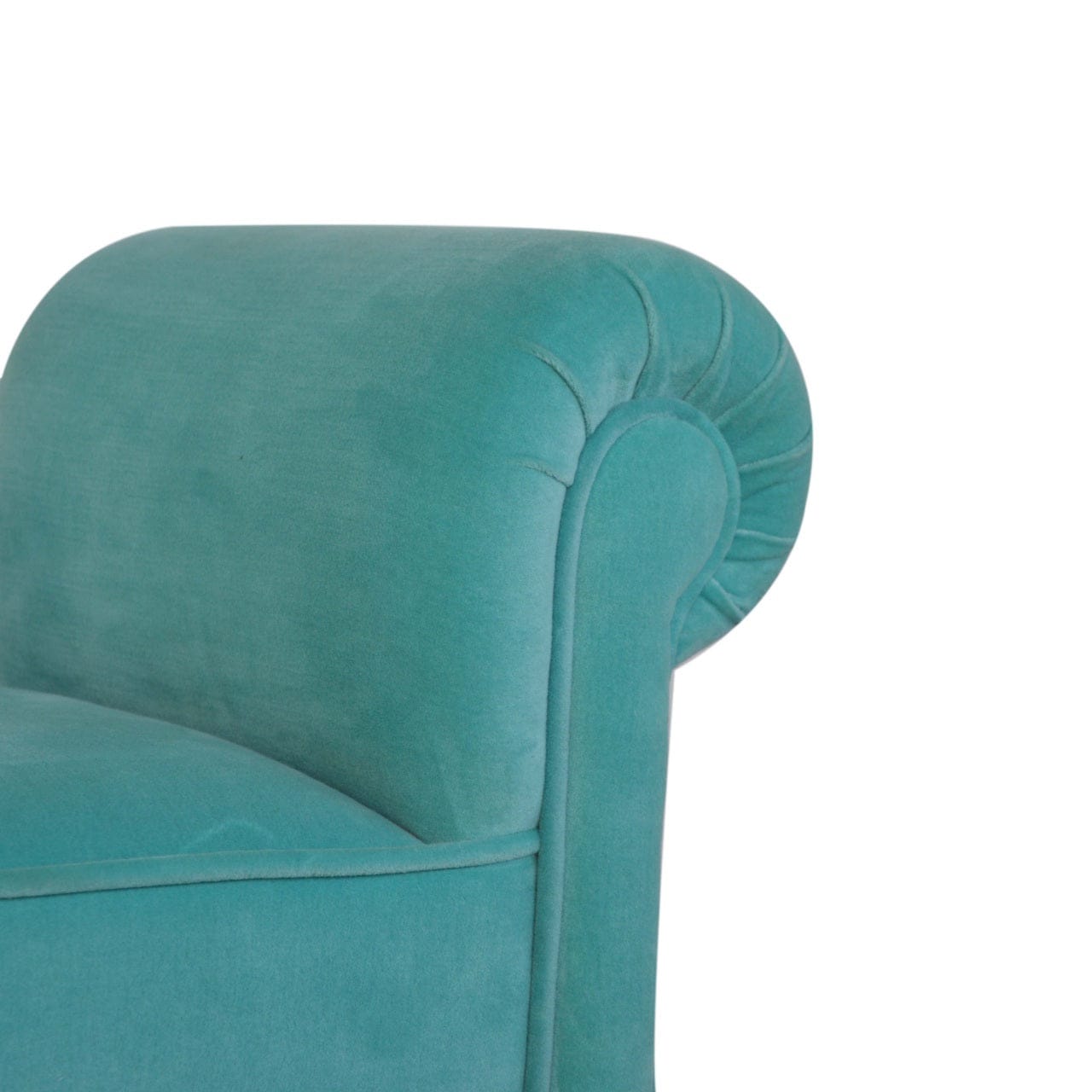 Aqua Velvet Bench - Solid Mango Wood Seating Furniture for Entryway - product view 4 showing handcrafted solid mango wood...