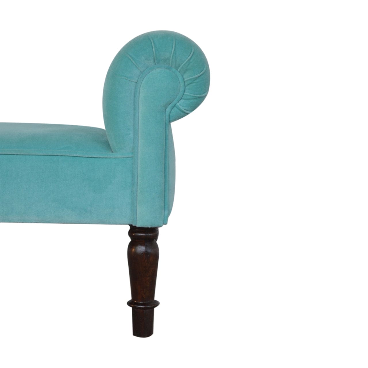 Aqua Velvet Bench - Solid Mango Wood Seating Furniture for Entryway - product view 3 showing handcrafted solid mango wood...