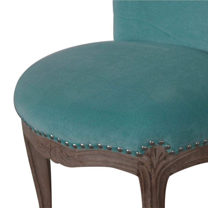 Aqua Velvet Chair in Solid Mango Wood - product view 5 showing handcrafted solid mango wood chair