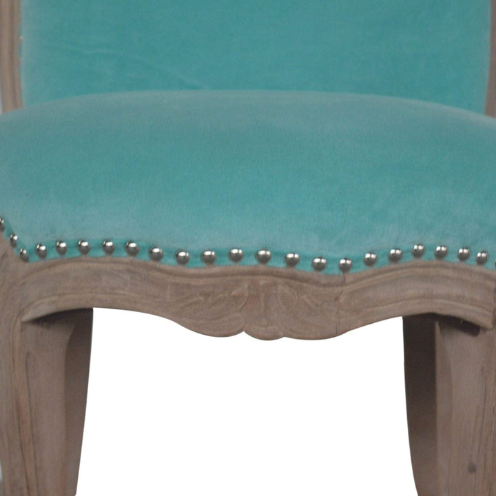 Aqua Velvet Chair in Solid Mango Wood - product view 3 showing handcrafted solid mango wood chair