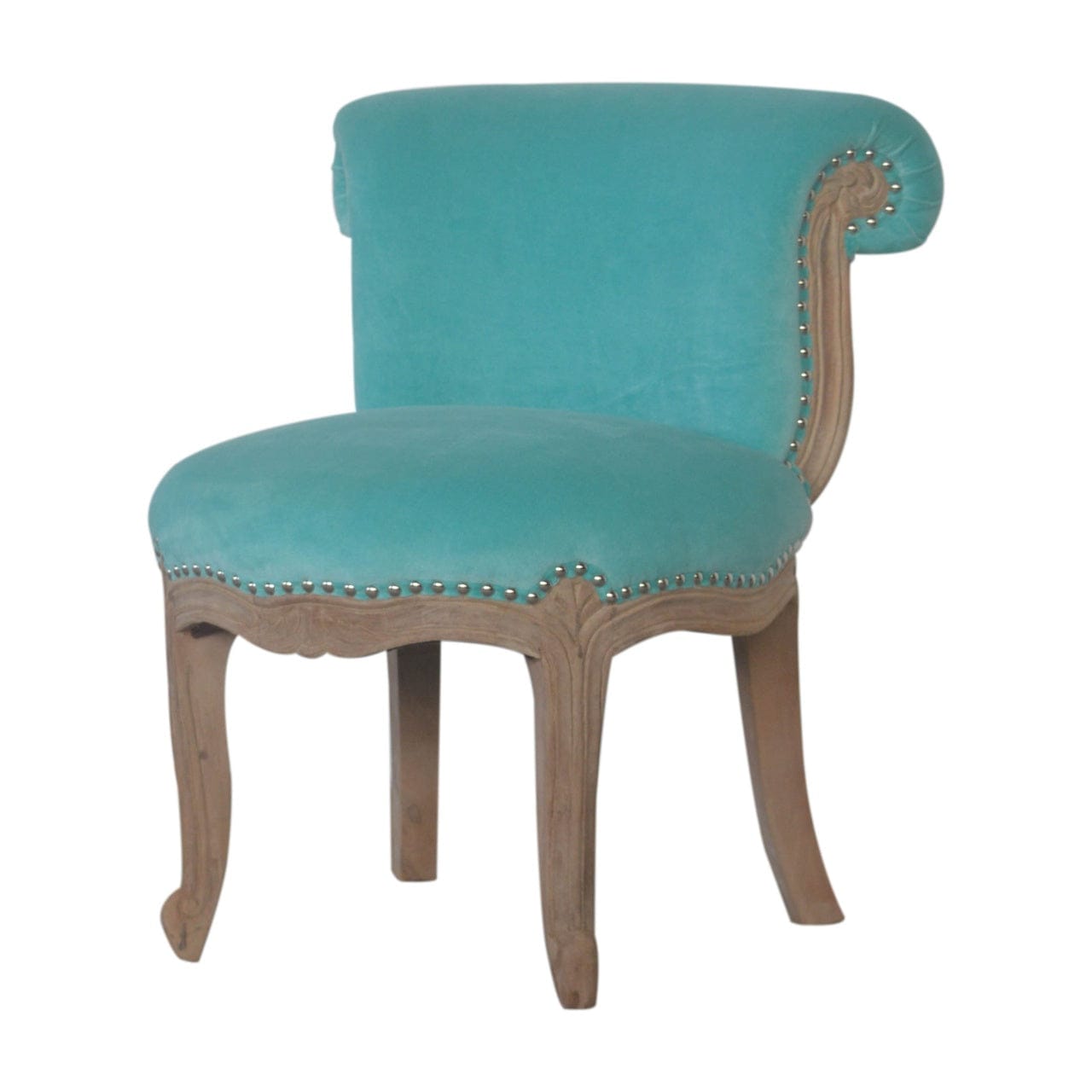 Aqua Velvet Chair in Solid Mango Wood - product view 2 showing handcrafted solid mango wood chair