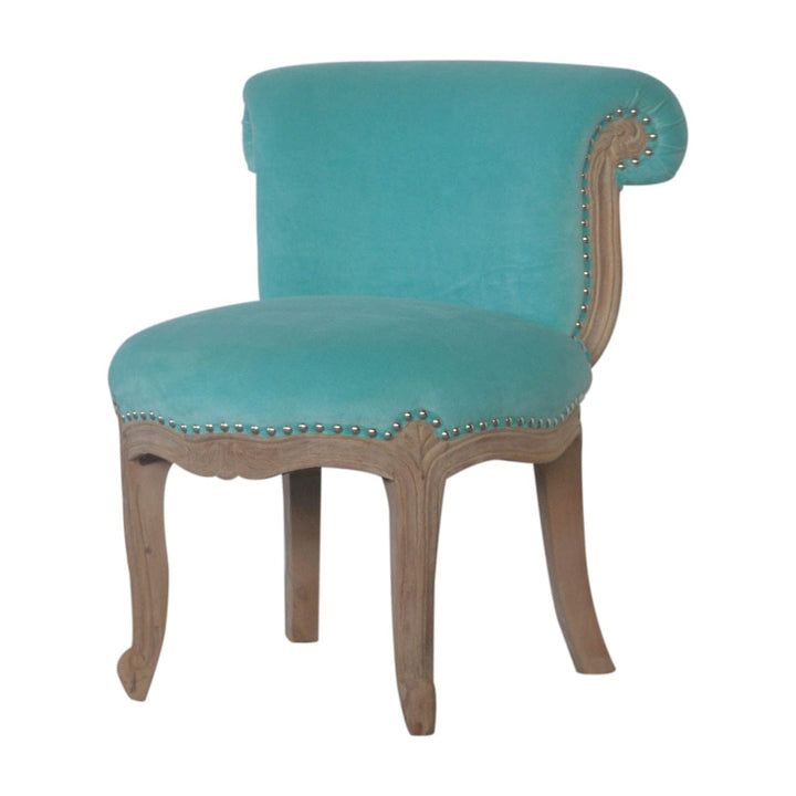 Aqua Velvet Chair in Solid Mango Wood - product view 2 showing handcrafted solid mango wood chair