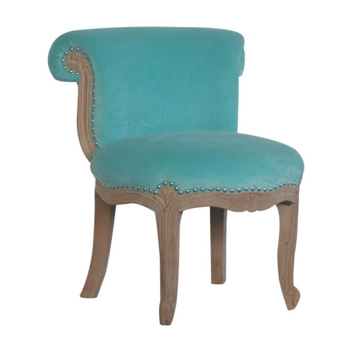 Aqua Velvet Chair in Solid Mango Wood - main view showing handcrafted solid mango wood chair