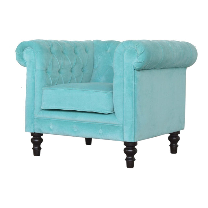 Aqua Velvet Dresser - Solid Mango Wood Storage Chest for Bedroom - product view 3 showing handcrafted solid mango wood...