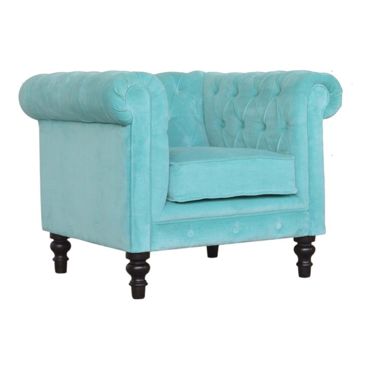 Aqua Velvet Dresser - Solid Mango Wood Storage Chest for Bedroom - product view 2 showing handcrafted solid mango wood...