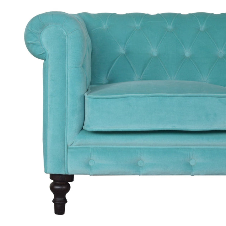 Aqua Velvet Dresser - Solid Mango Wood Storage Chest for Bedroom - product view 4 showing handcrafted solid mango wood...