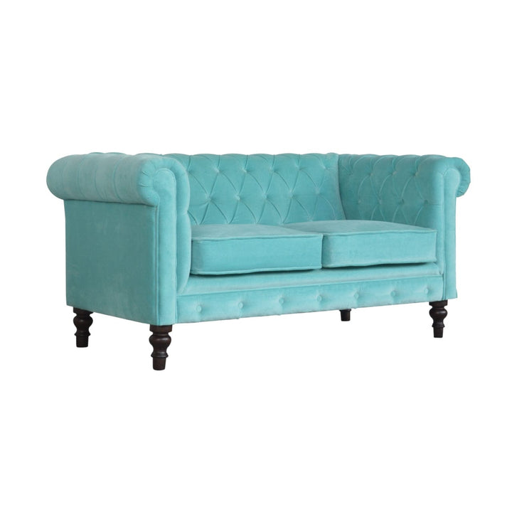 Aqua Velvet Dresser - Solid Mango Wood Storage Chest for Bedroom - product view 3 showing handcrafted solid mango wood...