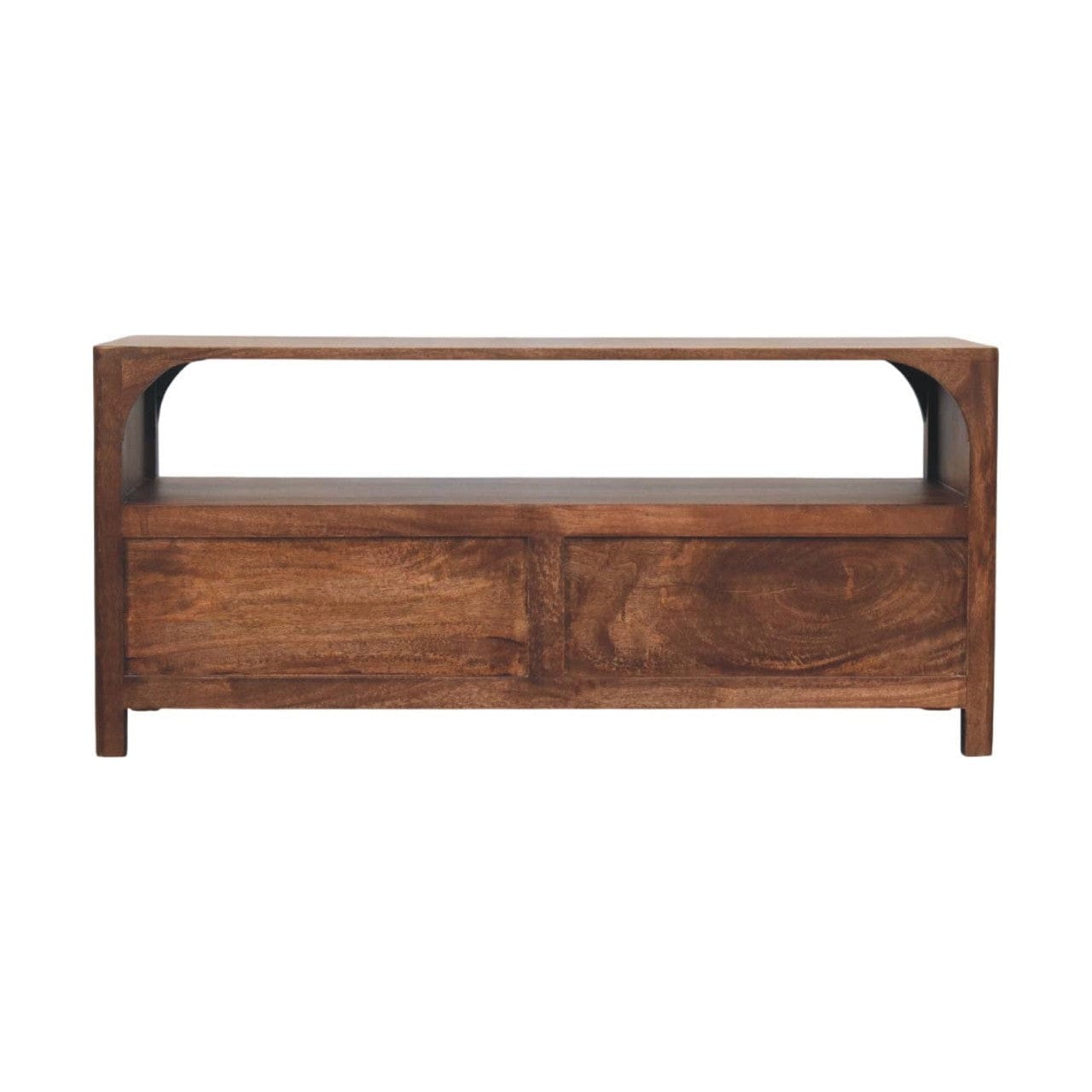 Arc-Line Roasted Almond Finish Media Console - Solid Mango Wood TV Stand for Living Room - product view 9 showing...