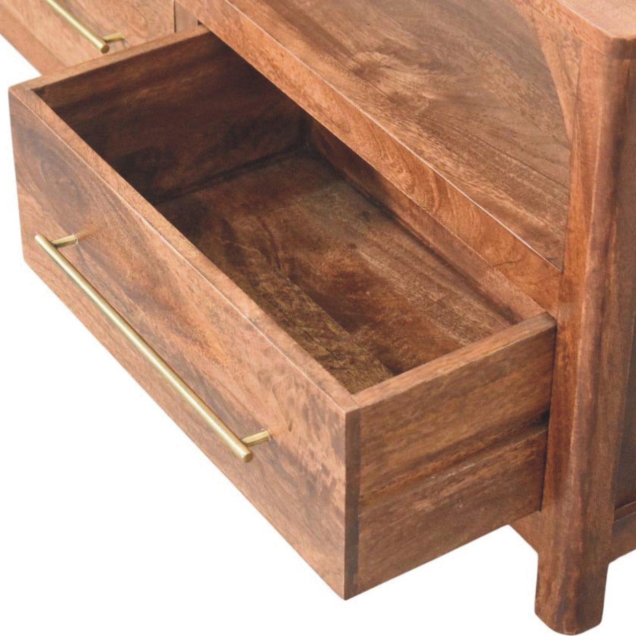Arc-Line Roasted Almond Finish Media Console - Solid Mango Wood TV Stand for Living Room - product view 6 showing...