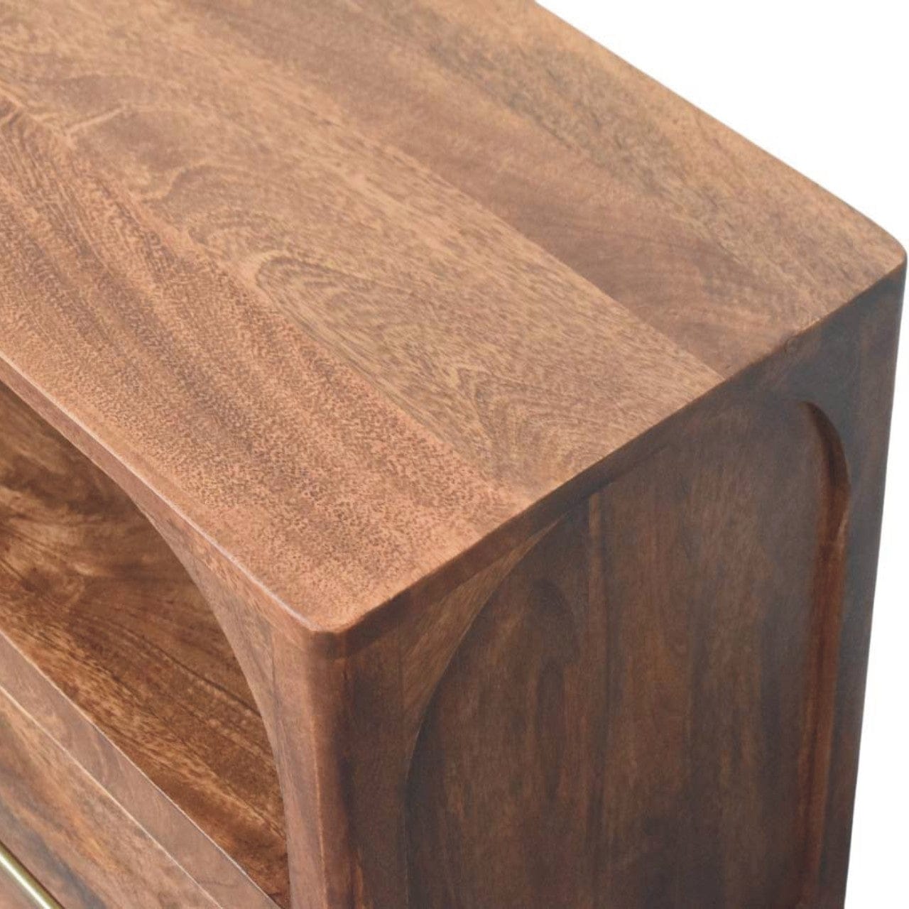 Arc-Line Roasted Almond Finish Media Console - Solid Mango Wood TV Stand for Living Room - product view 5 showing...