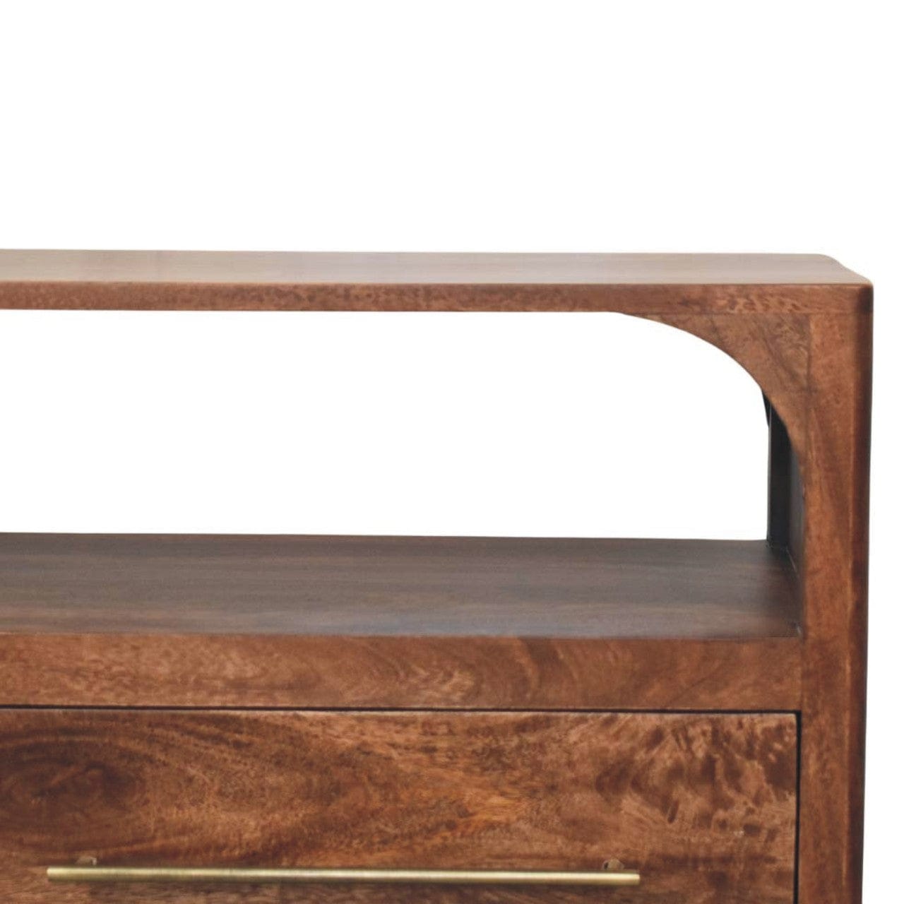 Arc-Line Roasted Almond Finish Media Console - Solid Mango Wood TV Stand for Living Room - product view 4 showing...