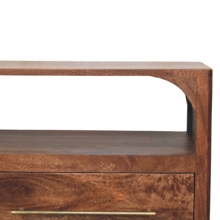 Arc-Line Roasted Almond Finish Media Console - Solid Mango Wood TV Stand for Living Room - product view 4 showing...