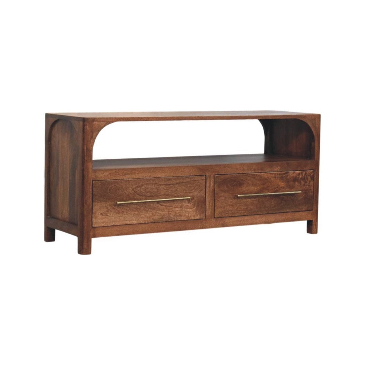 Arc-Line Roasted Almond Finish Media Console - Solid Mango Wood TV Stand for Living Room - product view 3 showing...
