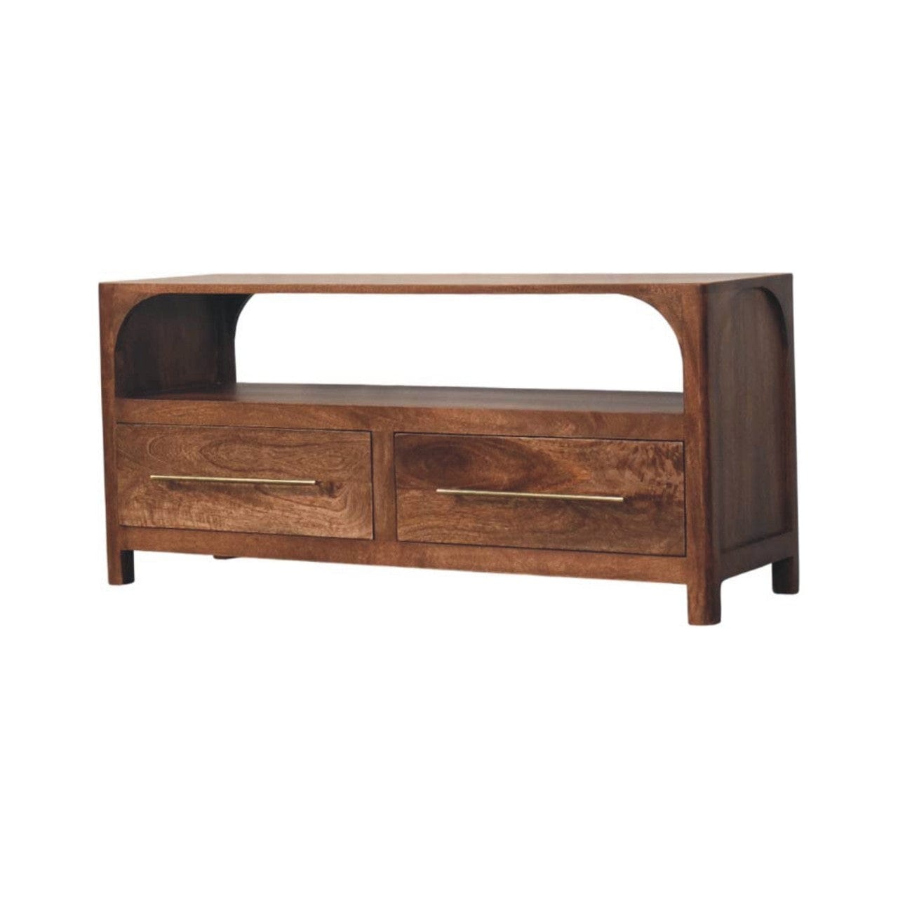 Arc-Line Roasted Almond Finish Media Console - Solid Mango Wood TV Stand for Living Room - product view 2 showing...