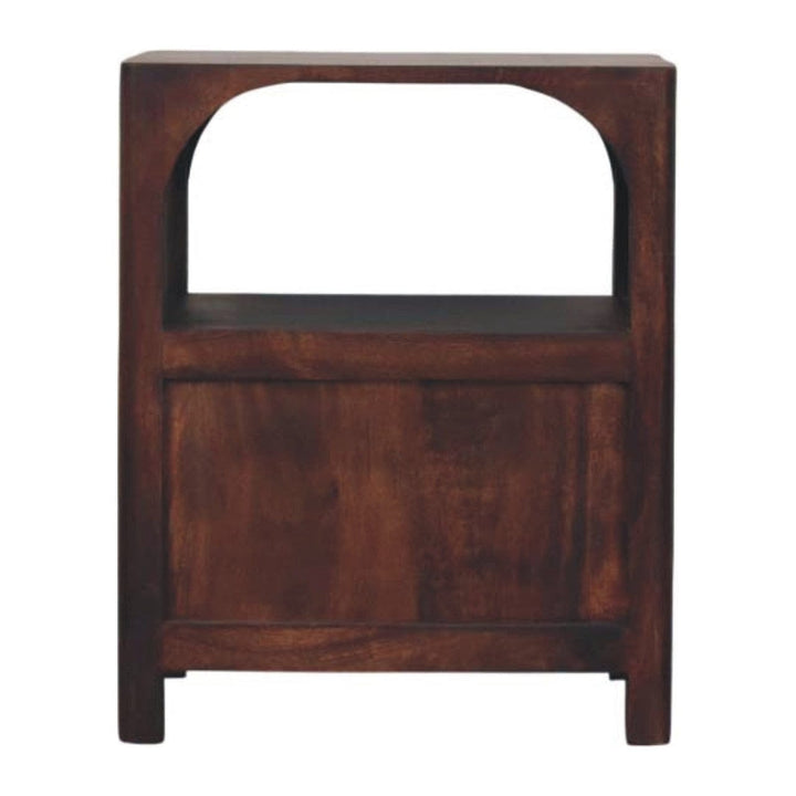 Arched Edge 1 Drawer Nightstand - Solid Mango Wood Bedside Table for Bedroom - product view 9 showing handcrafted solid...