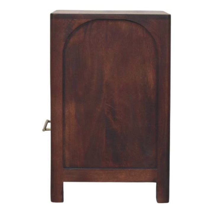 Arched Edge 1 Drawer Nightstand - Solid Mango Wood Bedside Table for Bedroom - product view 8 showing handcrafted solid...