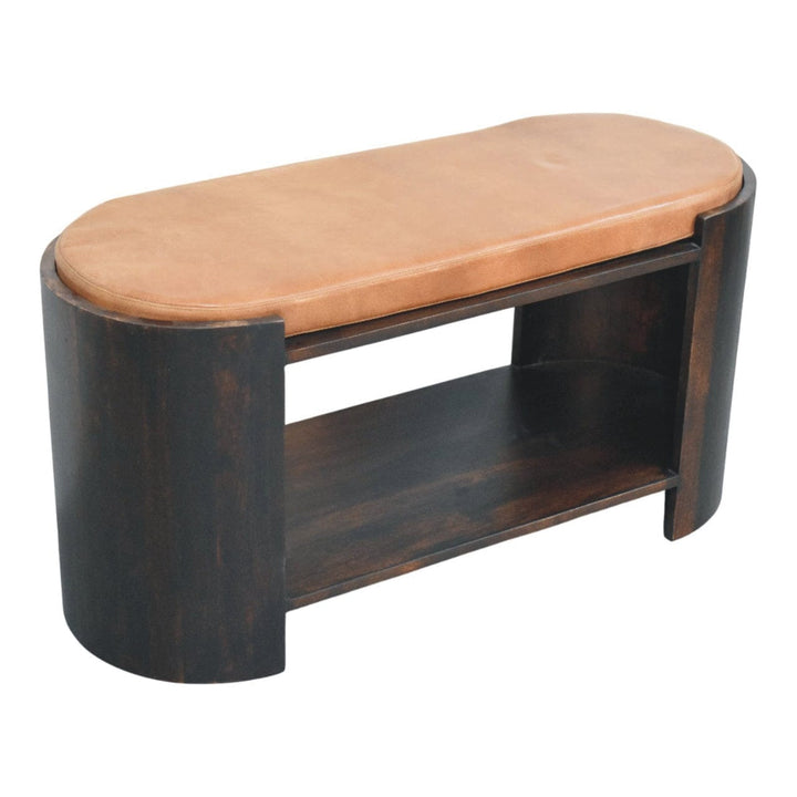 Arcus Shoe Bench - Solid Mango Wood Seating Furniture for Entryway - product view 6 showing handcrafted solid mango wood...