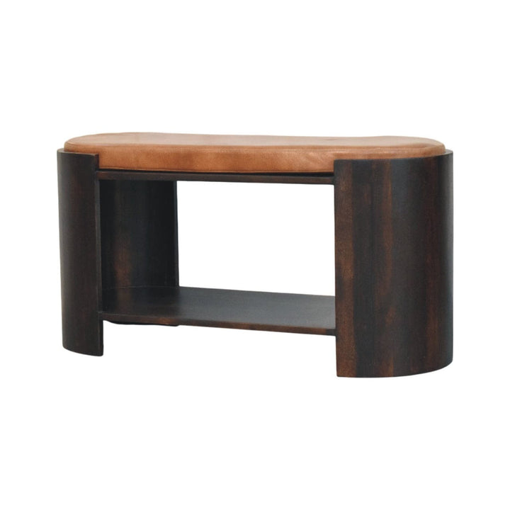 Arcus Shoe Bench - Solid Mango Wood Seating Furniture for Entryway - product view 3 showing handcrafted solid mango wood...