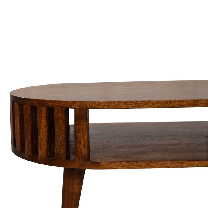 Ariella Chestnut Coffee Table - Solid Mango Wood Center Table for Living Room - product view 3 showing handcrafted solid...