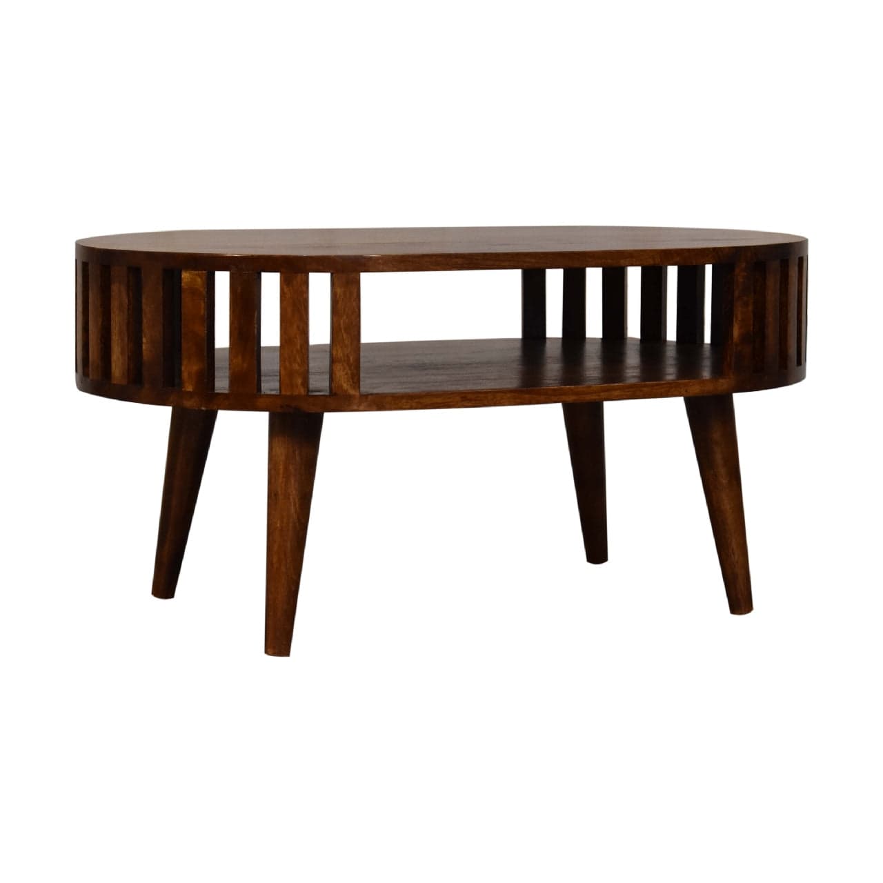Ariella Chestnut Coffee Table - Solid Mango Wood Center Table for Living Room - product view 2 showing handcrafted solid...
