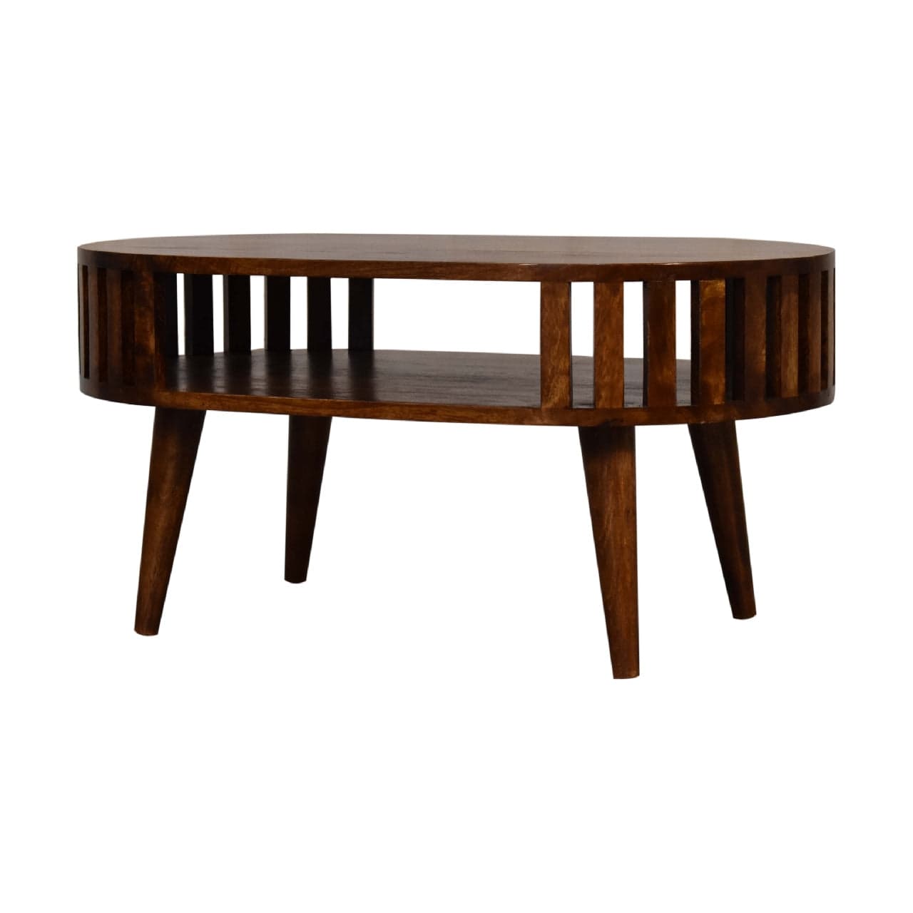 Ariella Chestnut Coffee Table - Solid Mango Wood Center Table for Living Room - main view showing handcrafted solid mango...