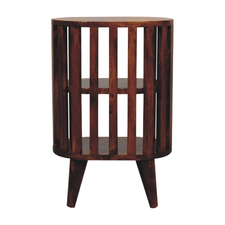 Ariella Double Shelf Chestnut Nightstand - Solid Mango Wood Bedside Table for Bedroom - product view 9 showing...