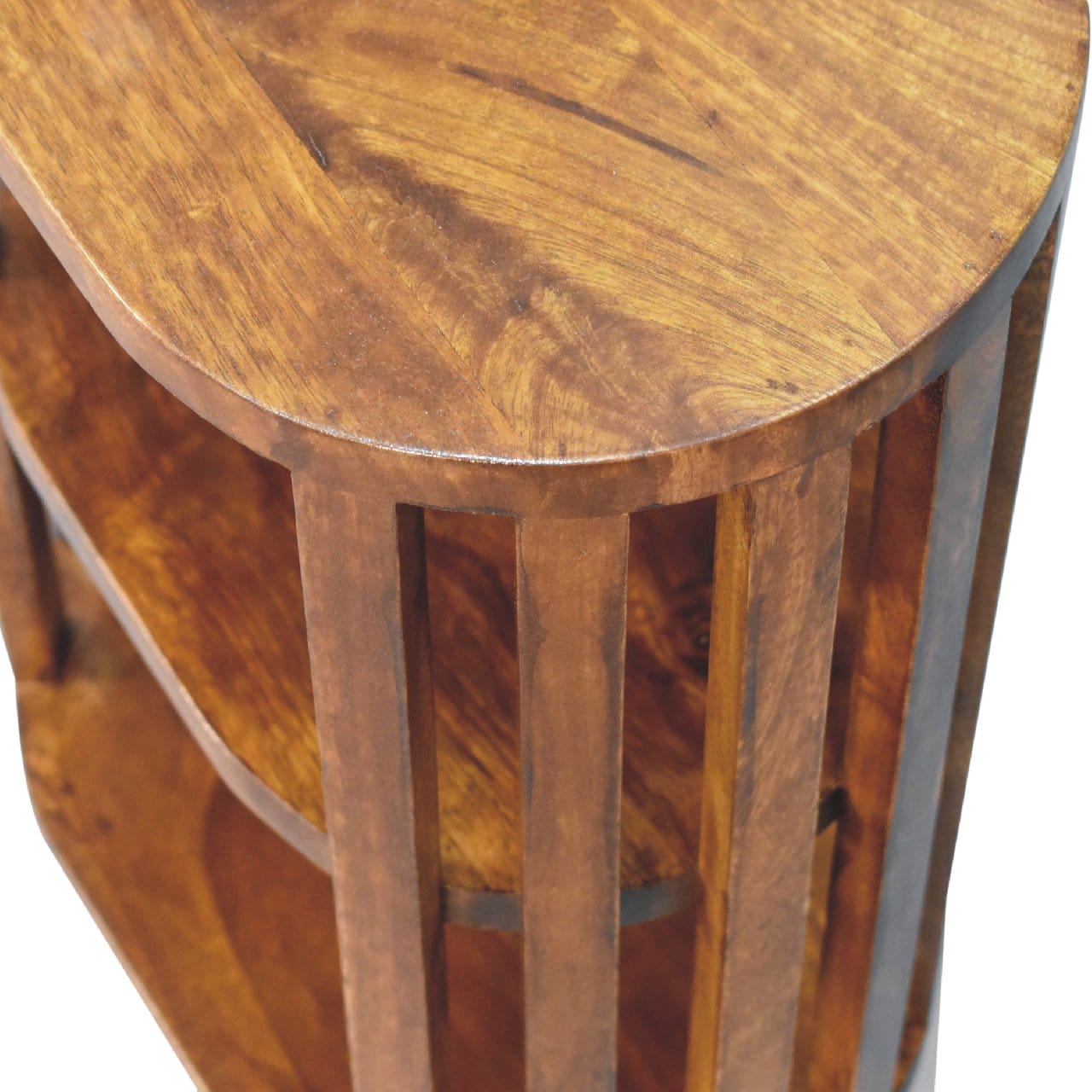 Ariella Double Shelf Chestnut Nightstand - Solid Mango Wood Bedside Table for Bedroom - product view 6 showing...