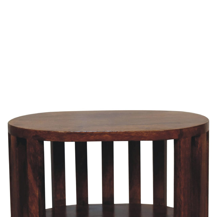 Ariella Double Shelf Chestnut Nightstand - Solid Mango Wood Bedside Table for Bedroom - product view 5 showing...