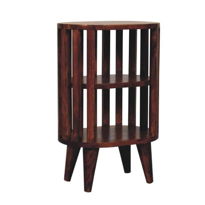 Ariella Double Shelf Chestnut Nightstand - Solid Mango Wood Bedside Table for Bedroom - product view 3 showing...