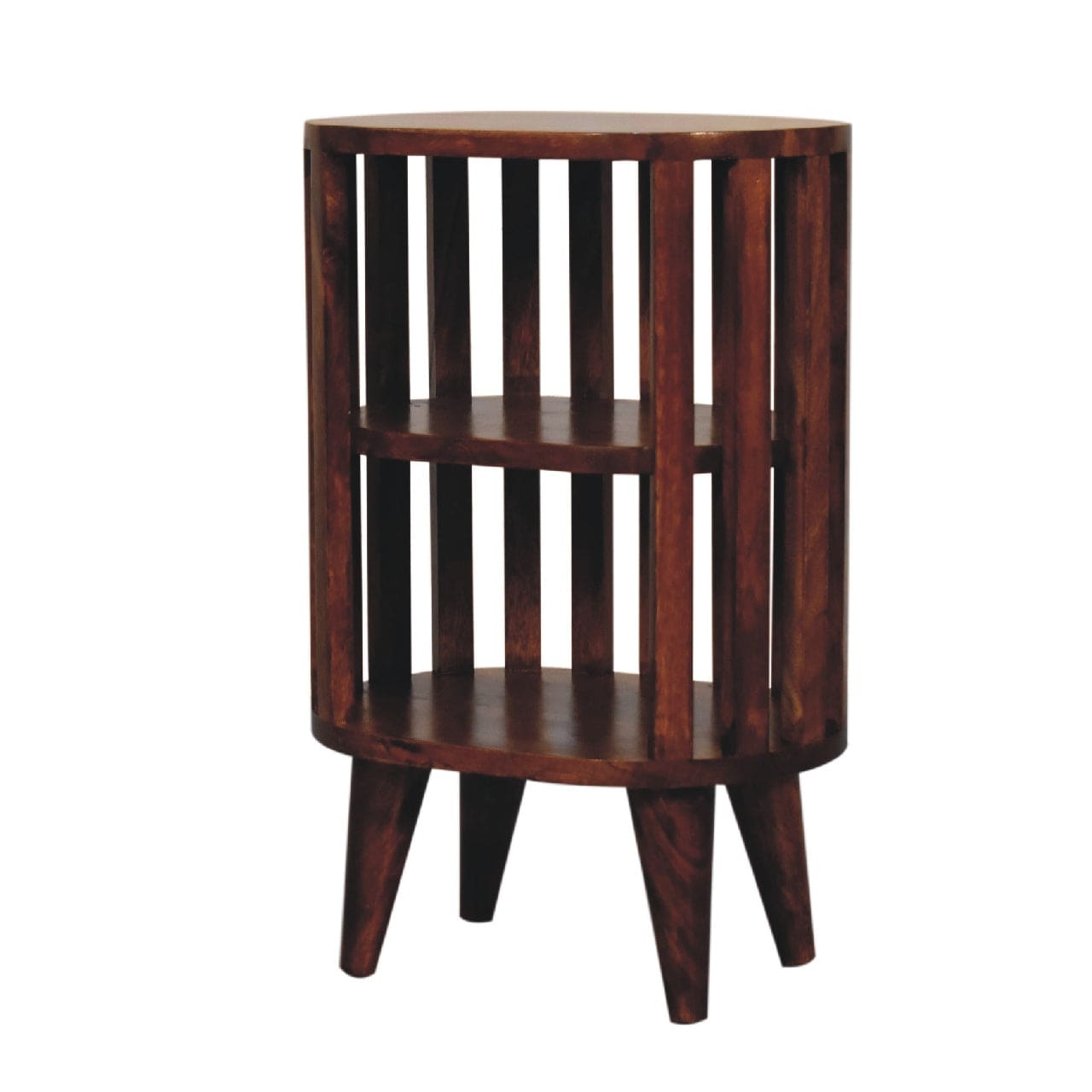 Ariella Double Shelf Chestnut Nightstand - Solid Mango Wood Bedside Table for Bedroom - product view 2 showing...