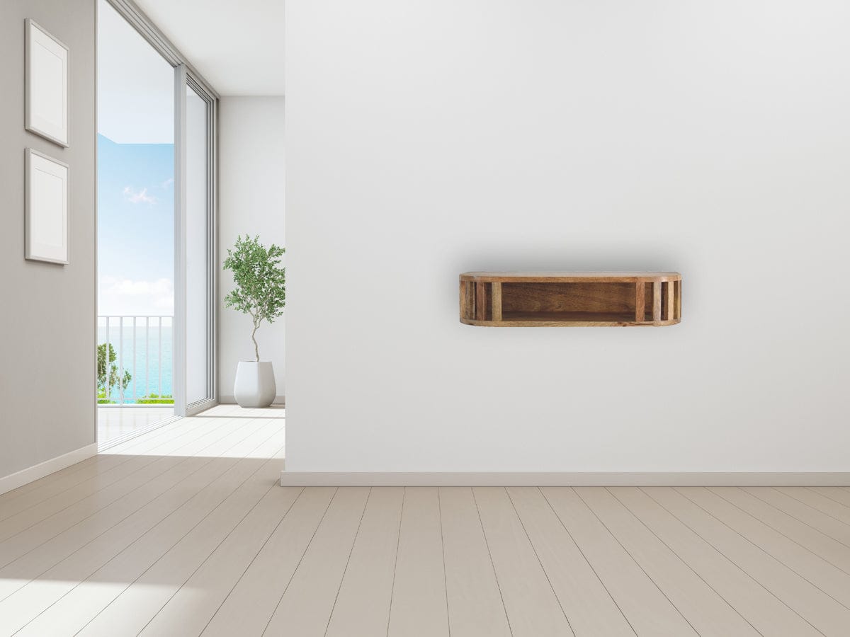 Ariella Floating Console Table - Solid Mango Wood Hallway Console for Entryway - product view 8 showing handcrafted solid...