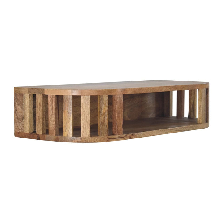 Ariella Floating Console Table - Solid Mango Wood Hallway Console for Entryway - product view 3 showing handcrafted solid...