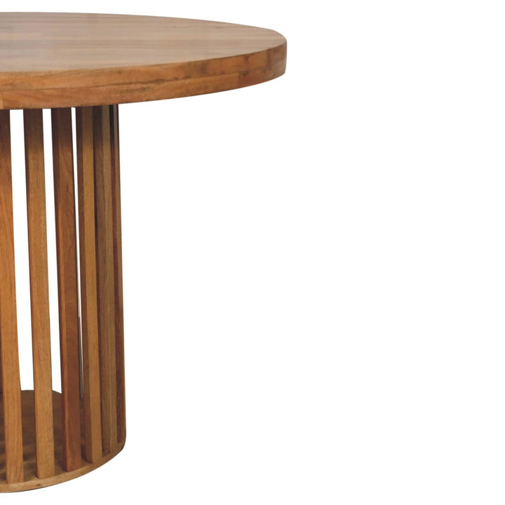 Ariella Round Dining Table - Solid Mango Wood Kitchen Table - product view 6 showing handcrafted solid mango wood dining...