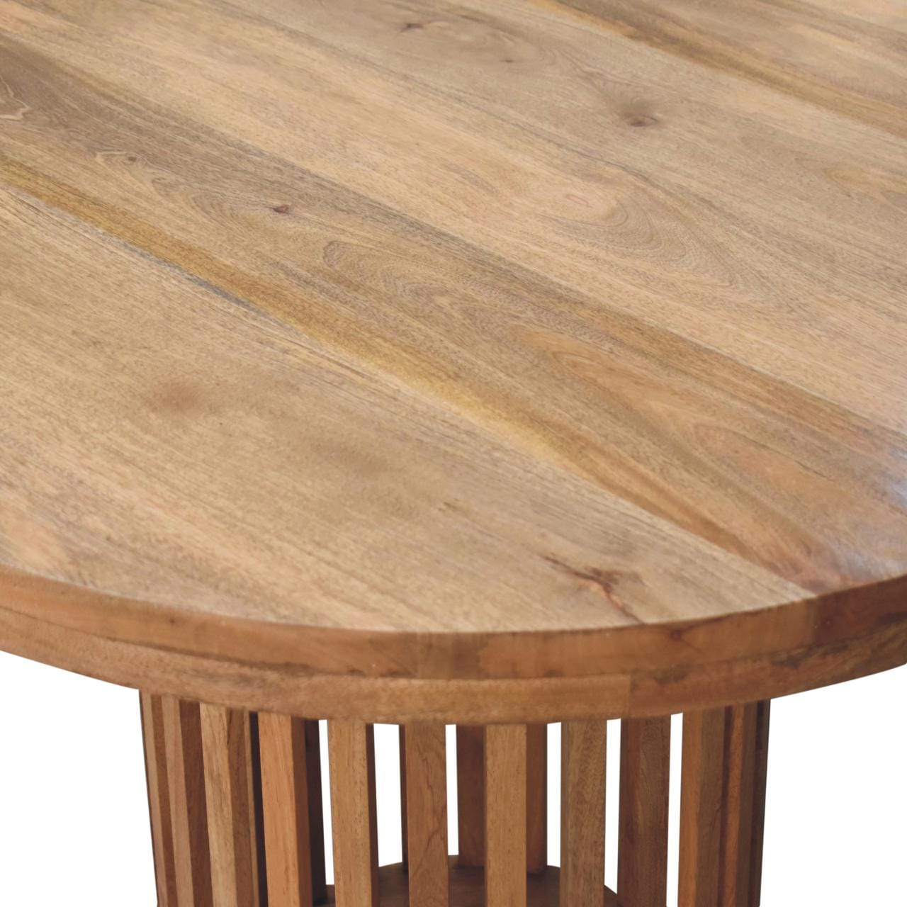Ariella Round Dining Table - Solid Mango Wood Kitchen Table - product view 5 showing handcrafted solid mango wood dining...