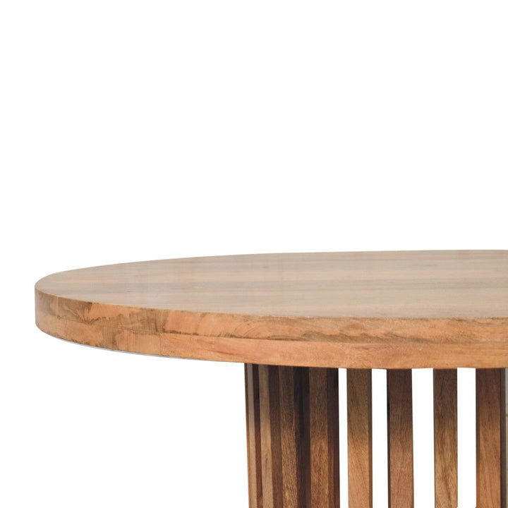 Ariella Round Dining Table - Solid Mango Wood Kitchen Table - product view 4 showing handcrafted solid mango wood dining...